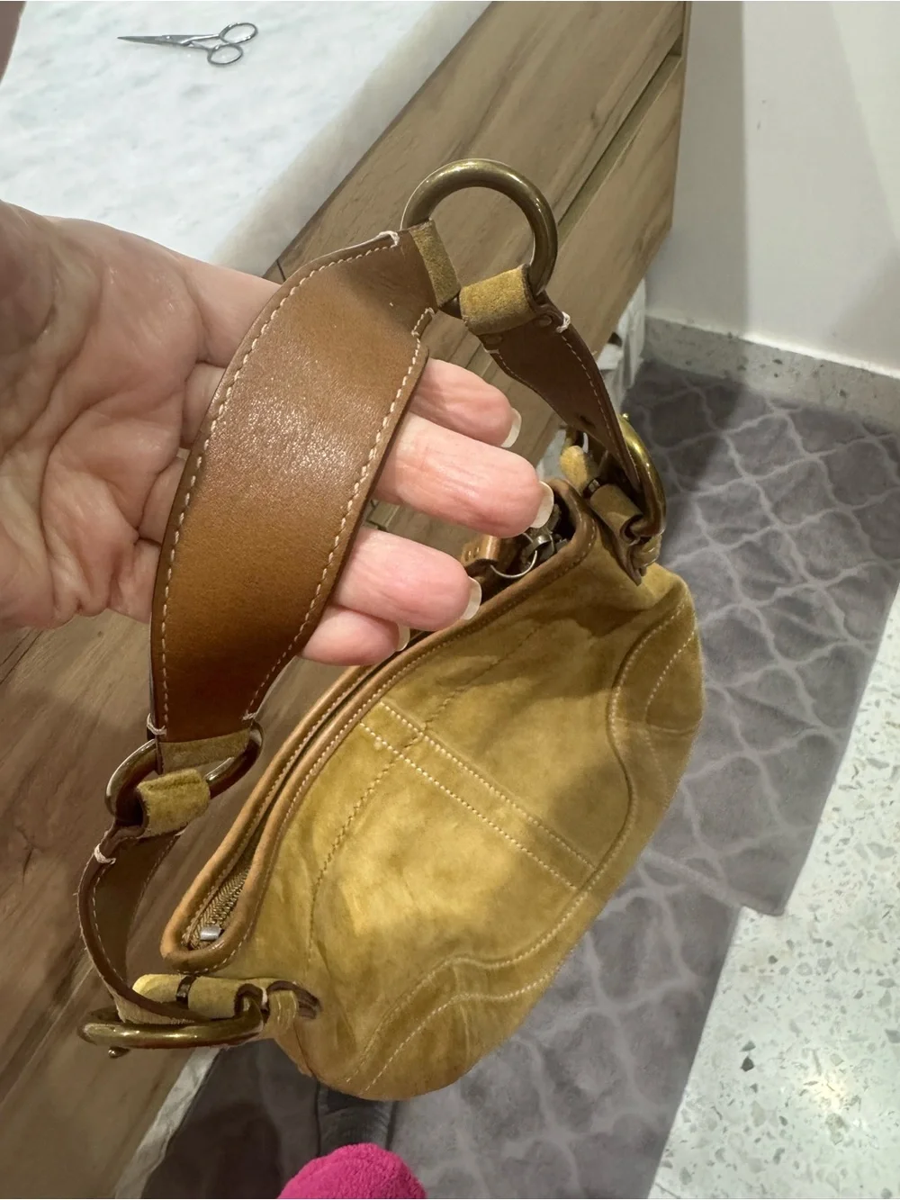 Coach Suede Hobo Shoulder Bag in Mustard Brown - Picture 4 of 8